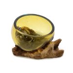 Olvasztott Üveg Fa Alátéten - Kicsi Jantár Tál