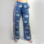 Nomád Sari Nadrág - Kék és Arany Kézi Festésű Evil Eye Design (M/L)