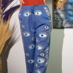 Nomád Sari Nadrág - Kék és Arany Kézi Festésű Evil Eye Design (M/L)