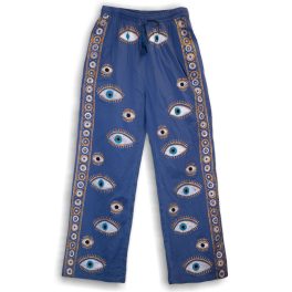   Nomád Sari Nadrág - Kék és Arany Kézi Festésű Evil Eye Design (L/XL)