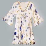 Nomád Sari Strandruha - Fehér, Kék és Arany Evil Eye Design (M/L)