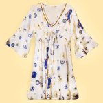 Nomád Sari Strandruha - Fehér, Kék és Arany Evil Eye Design (L/XL)