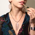 Nyaklánc és fülbevaló készlet - Rózsaszínű Arany Levél