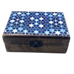 Közepes Színes Bevonatú Fa Doboz - 15x10x6cm -  Kék Csillagok
