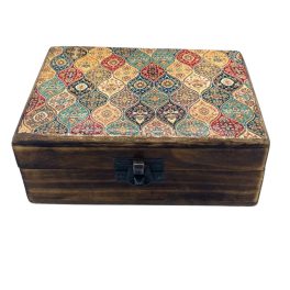   Közepes Színes Bevonatú Fa Doboz - 15x10x6cm - Mozaik Minta