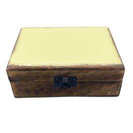   Közepes Színes Bevonatú Fa Doboz - 15x10x6cm - Krémszínű