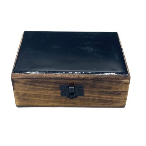 Közepes Színes Bevonatú Fa Doboz - 15x10x6cm - Fekete