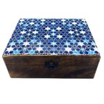 Nagy Színes Bevonatú Fa Doboz - 20x15x7.5cm - Kék Csillagok
