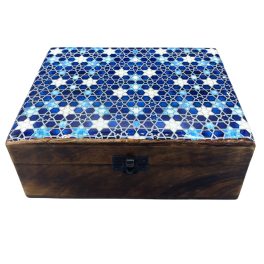   Nagy Színes Bevonatú Fa Doboz - 20x15x7.5cm - Kék Csillagok