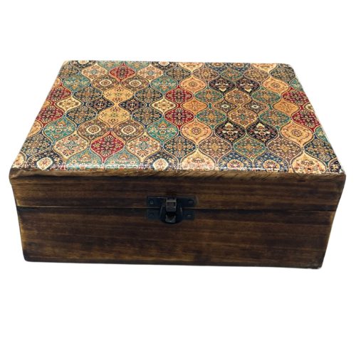 Nagy Színes Bevonatú Fa Doboz - 20x15x7.5cm - Mozaik Minta