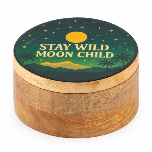Kerek Színes Bevonatú Fa Doboz  - Stay wild moon child