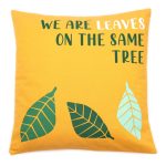 Pamut Párnahuzat Felirattal - We are Leaves - Sárga, Kék és Natúr
