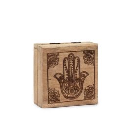   Kicsi Négyzetes Doboz 10x10x4.2cm - Hamsa -Fekete Díszített
