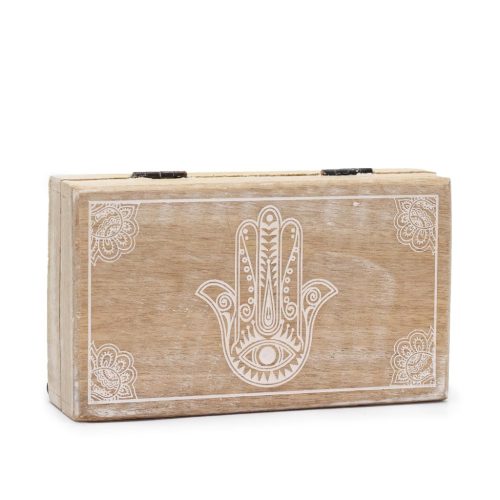 Közepes Doboz 17x10x4.2cm - Hamsa -Fehér Súrolt