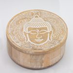 Nagy Kerek Doboz17.5x7.5cm - Buddha -Fehér Súrolt