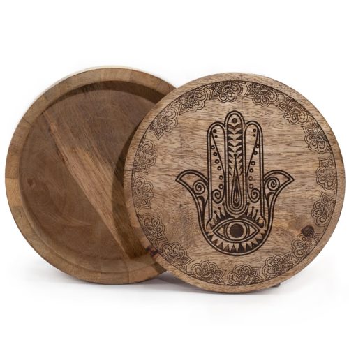 Nagy Kerek Doboz17.5x7.5cm - Hamsa -Fekete Díszített