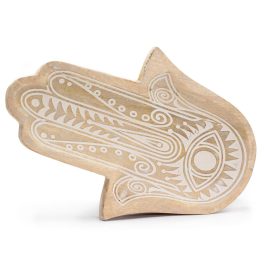 Hosszú Tálca 30x20.5x2.5cm - Hamsa -Fehér Súrolt