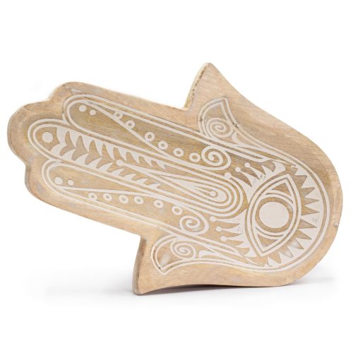 Hosszú Tálca 30x20.5x2.5cm - Hamsa -Fehér Súrolt
