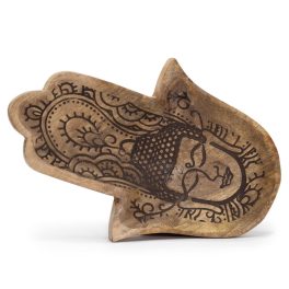   Hosszú Tálca 30x20.5x2.5cm - Hamsa és Buddha -Fekete Díszített