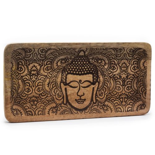 Hosszú Tálca 30x15x2.5cm - Buddha -Fekete Díszített