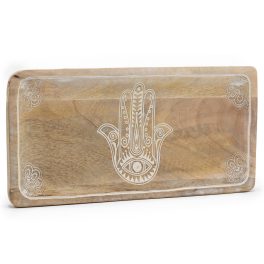 Hosszú Tálca 30x15x2.5cm - Hamsa Design -Fehér Súrolt