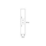 Bianca Plus 30 magas szekrény 1 ajtóval, 2 fiókkal, szennyestartóval, magasfényű fehér színben, jobbos