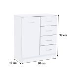 Miami komód 1ajtós 4 fiókos 80x92 cm fehér-fehér