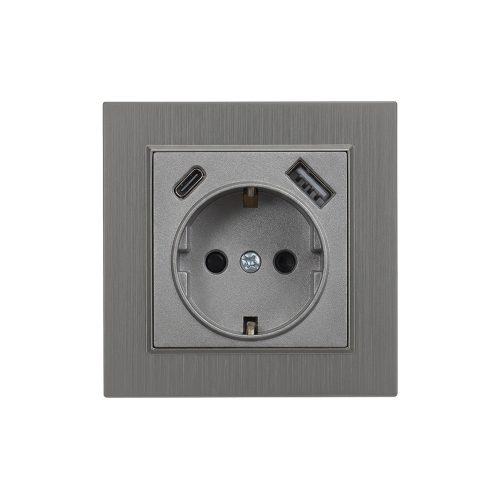 Nova csatlakozóaljzat USB csatlakozóval szürke szálcsiszolt kerettel