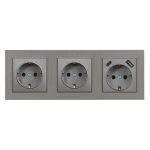 Nova III kettő dugalj USB csatlakozóval szürke szálcsiszolt kerettel