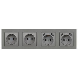   Nova IV kettő dugalj kettő USB csatlakozóval szürke szálcsiszolt kerettel
