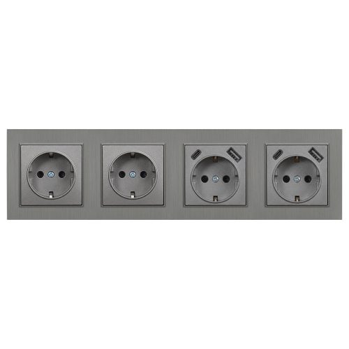 Nova IV kettő dugalj kettő USB csatlakozóval szürke szálcsiszolt kerettel