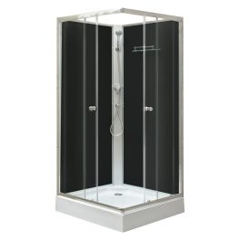   Polo Black II 80x80 cm szögletes fekete hátfalas zuhanykabin zuhanytálcával