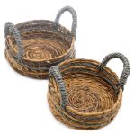 Banánlevél és szürke raffia kosarak- 2 darabos szett