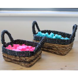   Banánlevél és fekete raffia négyzetes kosarak- 3 darabos szett