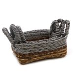 Banánlevél és szürke  raffia négyzetes kosarak- 3 darabos szett