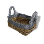 Banánlevél és szürke  raffia négyzetes kosarak- 3 darabos szett