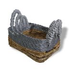 Banánlevél és szürke  raffia négyzetes kosarak- 3 darabos szett