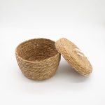 Tengerifű és pamut kerek kosarak fedéllel – natúr – 3 darabos szett