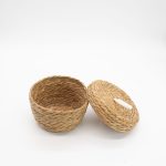 Tengerifű és pamut kerek kosarak fedéllel – natúr – 3 darabos szett