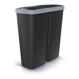   Hulladékgyűjtő Prosperplast COMPACTA Q DUO, 50 l fekete, világosszürke fedéllel