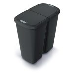 Hulladékgyűjtő Prosperplast COMPACTA Q DUO , 45 l újrahasznosított fekete, fekete fedéllel
