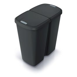   Hulladékgyűjtő Prosperplast COMPACTA Q DUO , 45 l újrahasznosított fekete, fekete fedéllel