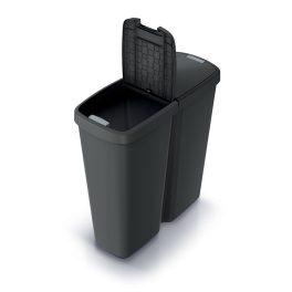   Hulladékgyűjtő Prosperplast COMPACTA Q DUO,  50 l újrahasznosított fekete, fekete fedéllel