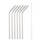 G21 BeEco Party fém szívószál, 6db ezüst, ívelt + tisztítókefe