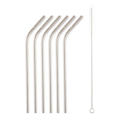 G21 BeEco Party fém szívószál, 6db ezüst, ívelt + tisztítókefe