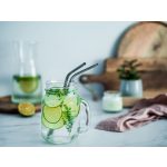 G21 BeEco Party fém szívószál, 6db ezüst, ívelt + tisztítókefe