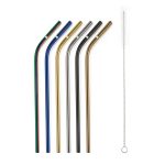 G21 BeEco Party fém szívószálak 6 db színes, hajlított + tisztító kefe