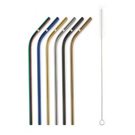   G21 BeEco Party fém szívószálak 6 db színes, hajlított + tisztító kefe