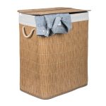 G21-es 105 literes szennyeskosár elválasztókkal, rattan utánzat, fehér betéttel