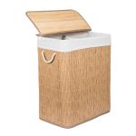 G21-es 105 literes szennyeskosár elválasztókkal, rattan utánzat, fehér betéttel